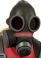 Pyro from Team Fortress 2, featuring a gas mask and red suit, iconic for fire-based attacks and unique gameplay style.