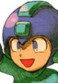 Mega Man character from Marvel vs. Capcom 2, smiling and waving, showcasing iconic blue helmet and green outfit.