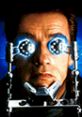 Arnold Schwarzenegger in "The 6th Day," featuring futuristic technology with vivid blue lights and intense expression.