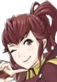 Anna from Fire Emblem Awakening winking, showcasing her playful personality and iconic red hair and outfit.