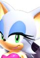 Rouge the Bat grinning playfully with vibrant green eyes, showcasing her charming personality from Shadow the Hedgehog.