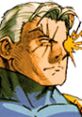 Cable from Marvel vs. Capcom 2 with signature hairstyle and intense expression, showcasing his powerful abilities.