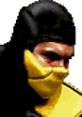 Iconic Mortal Kombat character in black and yellow attire, showcasing fierce expression and ready for battle.