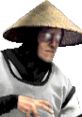 Raiden from Mortal Kombat II, featuring his iconic straw hat and martial arts pose, showcasing his lightning powers.