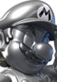 Metal Mario character from Mario Kart 7, featuring a shiny silver look, stands confidently with a determined expression.