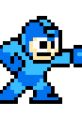 Pixel art representation of Mega Man from Mega Man 4, featuring iconic blue armor and ready stance. Classic video game character.