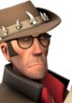 Sniper from Team Fortress 2 with a cowboy hat and glasses, displaying a serious expression and iconic character design.