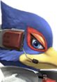 Falco Lombardi from Super Smash Bros. Brawl, showcasing his distinct blue feathers and vibrant facial features.