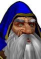 Rifleman character from Warcraft III: Reign of Chaos, featuring a wise elder with a blue hood and long white beard.