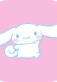 Cute white rabbit character with large ears and rosy cheeks on a pink background, embodying Kawaii style and charm.