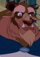 The Beast from Disney's Beauty and the Beast, voiced by Robby Benson, displaying a thoughtful expression in enchanted castle.