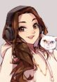 Cheerful female character with headphones and a cat, showcasing a playful vibe, perfect for Fuslie fans and streamers.