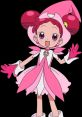 Doremi Harukaze in a pink dress and whimsical hat, showcasing her cheerful personality and magical charm.