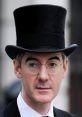 Jacob Rees-Mogg in a formal outfit wearing a black top hat, showcasing his signature style and distinctive presence.