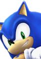 Sonic the Hedgehog smiling, featured in Super Smash Bros. Brawl, showcasing his iconic blue spikes and green eyes.