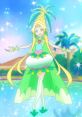 Cure Oasis from Tropical Rouge Pretty Cure radiates magic amidst a vibrant tropical setting, showcasing her enchanting style.