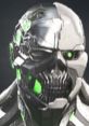 Grid from Injustice 2, featuring a cybernetic face with a mix of black and silver plating and glowing green accents.