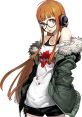 Futaba Sakura from Persona 5, showcasing her iconic style with headphones, glasses, and a trendy outfit.