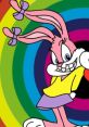 Babs Bunny, vibrant character with colorful background, showcasing her playful personality and iconic style in animation.