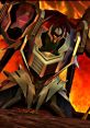 Thunderwing from Transformers Prime, showcasing a menacing stance against a fiery backdrop with detailed robotic features.