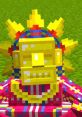 Barako from Mowzie's Mobs in Minecraft, featuring colorful details and a vibrant headdress, resting on green grass.