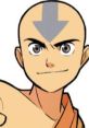 Aang, the Avatar, smiles confidently, showing his iconic arrow tattoo and bright eyes, embodying the spirit of adventure.