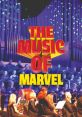 A vibrant concert scene featuring musicians performing "The Music of Marvel," showcasing orchestral talent and creativity.