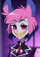 Marjorine with vibrant pink hair and sharp teeth, showcasing a mischievous grin in a stylish outfit.