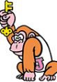 Donkey Kong Jr. holds a yellow key, symbolizing adventure and challenges in the classic arcade game.