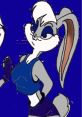 Stylish cartoon bunny character with a confident pose, showcasing playful ASMR vibes and a vibrant blue background.