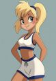 Lola Bunny styled in a human form, wearing a sporty outfit with a playful expression and vibrant blonde hair.