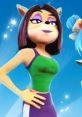 Liz Bandicoot strikes a confident pose wearing a green top and purple skirt, showcasing her stylish character design.