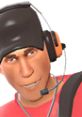 Scout from Team Fortress 2 wearing a headset, showcasing his energetic personality and gaming enthusiasm.