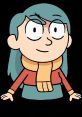 Cheerful Hilda with blue hair and a cozy orange scarf, ready for adventures in her enchanting world.