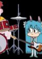 Cartoon characters jamming with drums and guitar, celebrating The Goonie Show's New Year's Eve 2025 party.