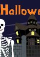 Playful skeleton in a spooky setting with a haunted house, perfect for Halloween celebrations with kids.