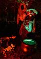 Haunting Halloween scene with a witch, eerie lighting, and skeletal dogs near a bubbling cauldron. Perfect for spooky ambiance.