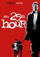 Edward Norton walking a dog in a stylized poster for "25th Hour," directed by Spike Lee, featuring a bold red background.