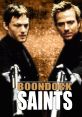 Iconic scene from The Boondock Saints featuring the vigilante brothers with guns ready for action.