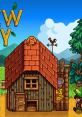 Cozy wooden farmhouse in Stardew Valley with a red roof, surrounded by fields and trees, showcasing farm life.