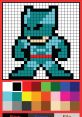 8-bit pixel art character with blue attire and red belt, featuring a color palette for digital creativity and personalization.