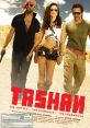 Tashan movie poster featuring lead characters in a desert setting, showcasing action, style, and adventure elements.