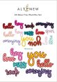 Colorful word dies from Altenew's "All About You" set, featuring phrases like "hello," "amazing," and "love." Perfect for crafting.