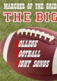 Collage of college football fight songs highlighting Big East football spirit and tradition on a football field background.