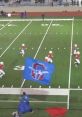 Players run on the field waving flags during an Independent Schools football game, showcasing school spirit and energy.