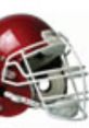 Red football helmet with silver face mask, representing school spirit and athletic pride in football fight songs.