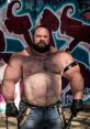 Muscular man posing confidently in front of colorful graffiti, showcasing strength and a bold style. Four big guys theme.