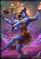 Vibrant depiction of Shiva with a trident and damru, embodying cosmic dance and divine energy.