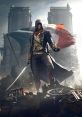 Assassin wielding a sword, standing triumphantly with the French flag at a revolutionary scene in Assassin's Creed.