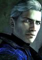 Vergil from Devil May Cry, showcasing his striking silver hair and intense gaze, embodies strength and determination.